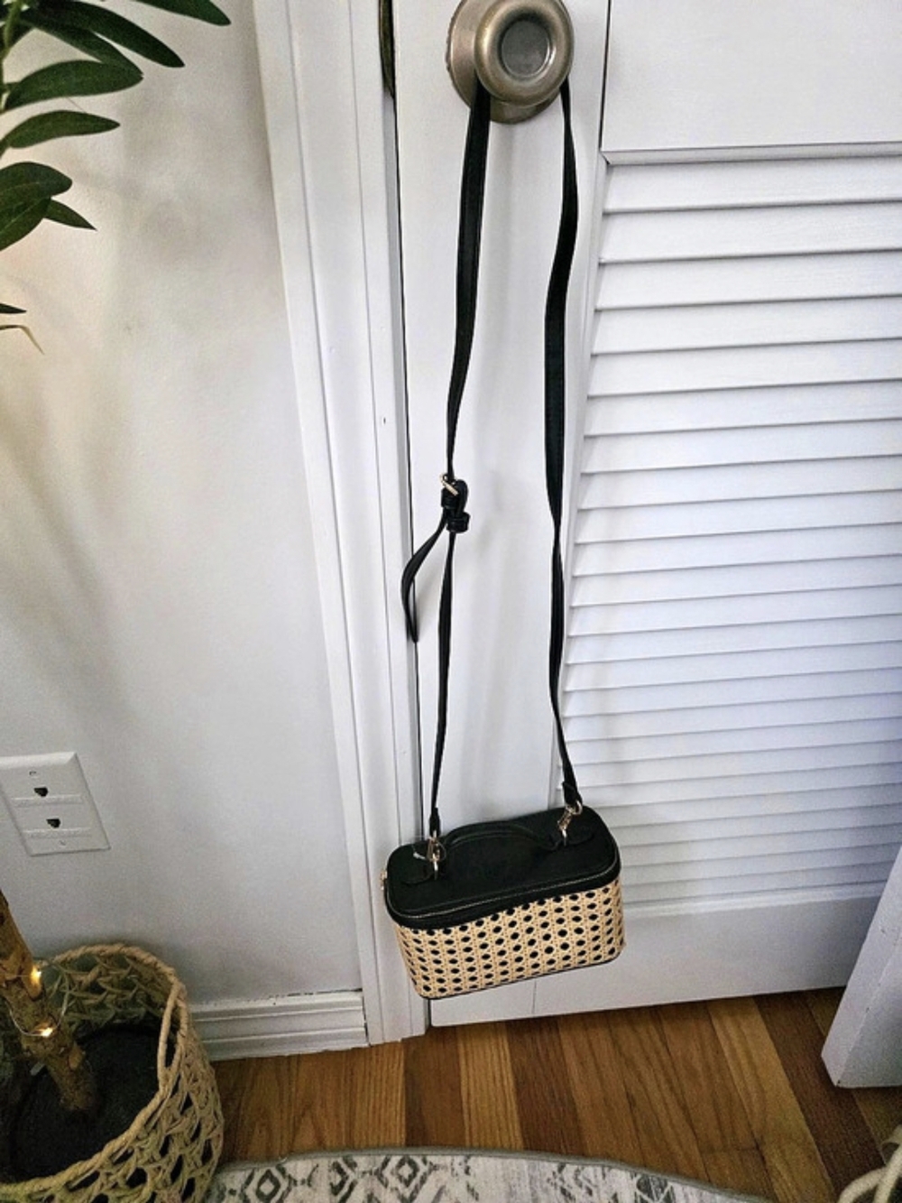 A New Day Black & Beige Woven Crossbody Bag Like New